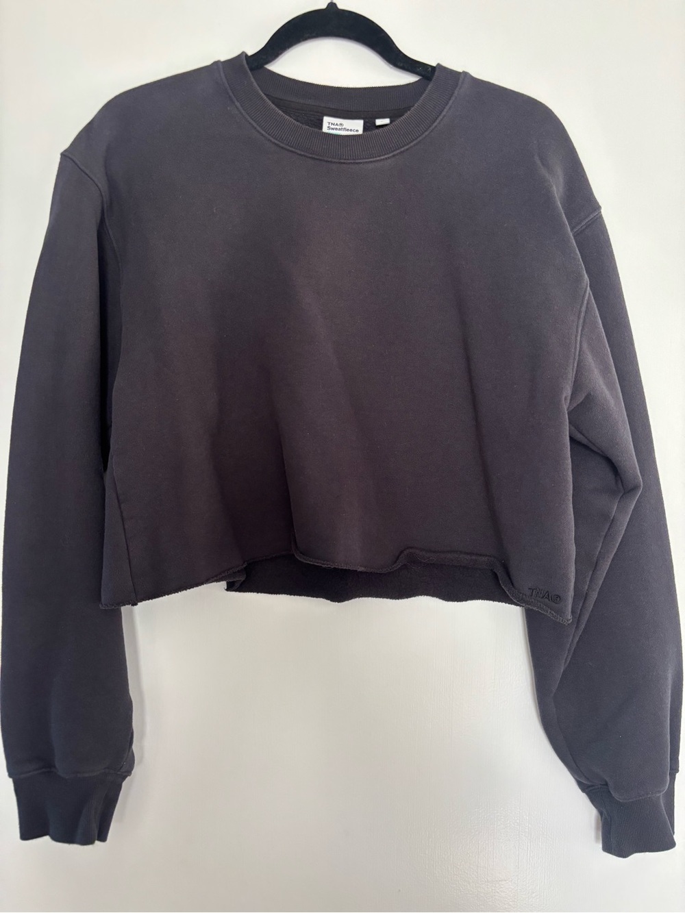 TNA Aritzia Cropped Crewneck Sweatshirt - Washed Black